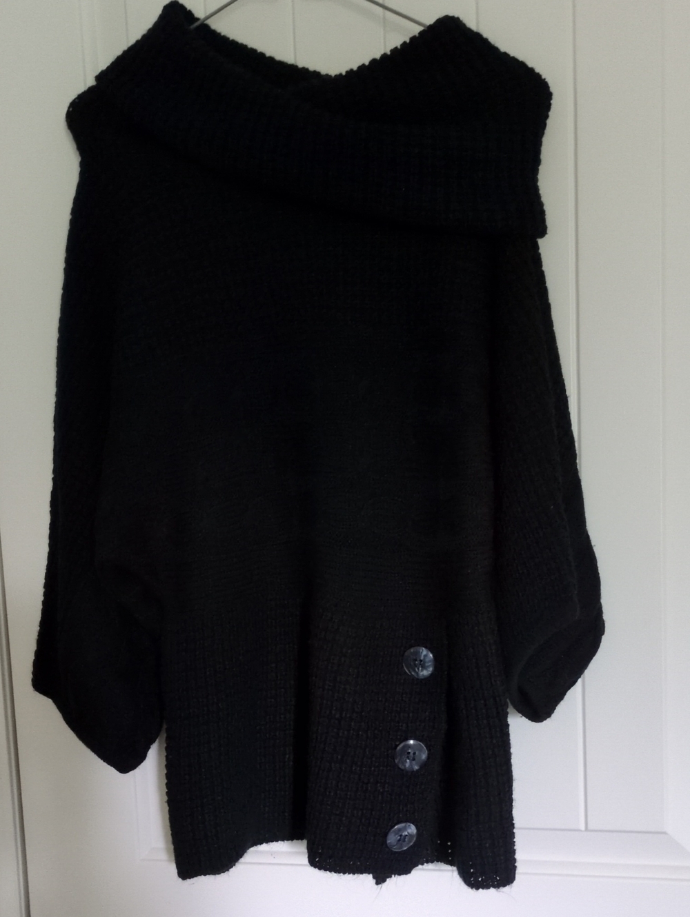 Black Off-Shoulder Knit Sweater with Button Detail